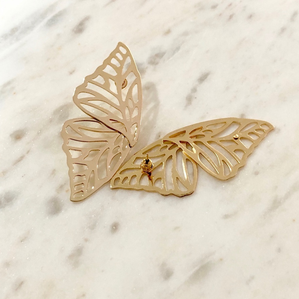 Gold Butterfly Wing Earrings - Picture 5 of 7